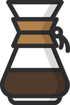 Chemex coffee maker icon, a minimalist illustration symbolizing the art of brewing artisanal coffee at home for a refined beverage experience