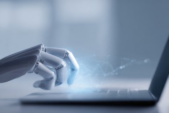 AI robot helping student study online lessons using interactive hologram learning tools