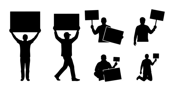 Protest Signs Vector Icons, Demonstration Silhouettes, Activist Poses, Human Rights March, Political Rally Graphics, Social Movement Symbols