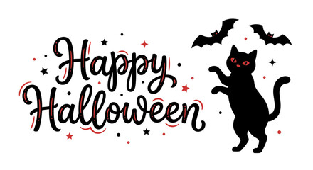 Halloween greeting with black cat and bats © Shawon