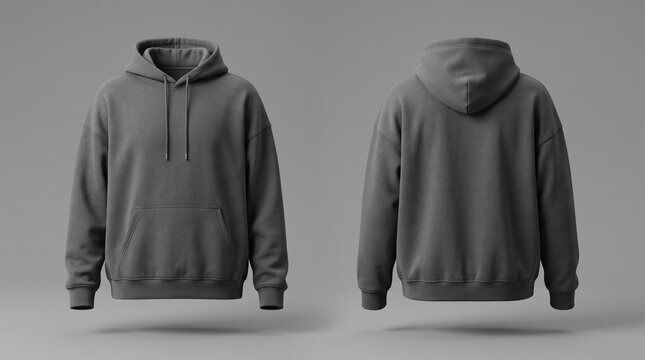 Blank Dark Gray Hoodie Front and Back View Mockup Template