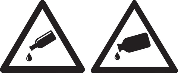Warning sign for liquid spill and bottle pouring symbol. © FF
