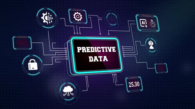 Advanced predictive data analysis interface showing virtual growth nodes and artificial intelligence symbols perfect for financial forecasting and business strategy videos