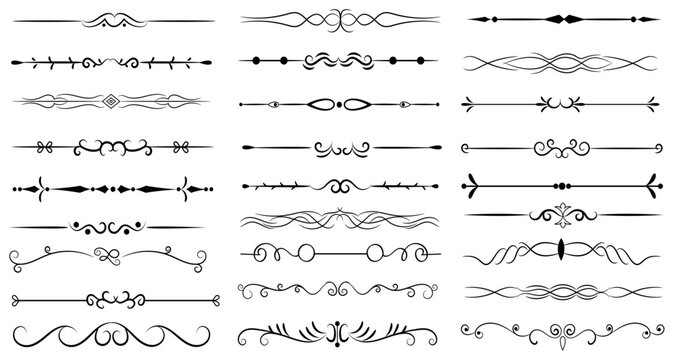 Hand Drawn decorative divider elements. Border flourish collection. Divider ornament, borders, doodle, separators, page dividers, header
