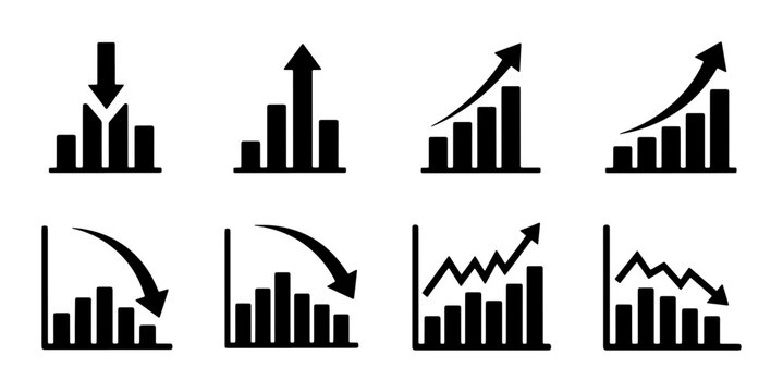 Bar Chart Icons: Growth, Decline, and Trend Analysis, Business Data Visualization Set, Vector Graphics for Financial Reports and Statistics
