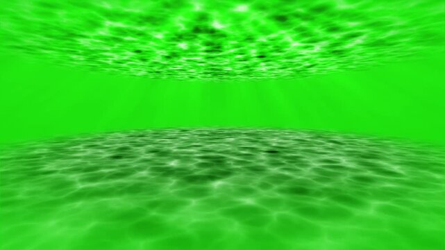 Underwater River View with Sunrays on Green Screen, Realistic Sunlight Beams Piercing Through Water Surface Animation. Deep Sea Ambient Lighting Effect for Underwater Video Compositing.