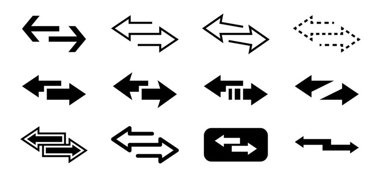Conjunto de flechas dobles. Representa intercambio direccional. Incluye navegaci&oacute;n, movimiento, transferencia, conexi&oacute;n, orientaci&oacute;n. Ilustraci&oacute;n vectorial