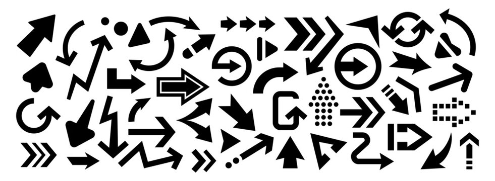 Conjunto de flechas direccionales. Representa navegaci&oacute;n din&aacute;mica. Incluye movimiento, orientaci&oacute;n, giros, indicadores, direcci&oacute;n. Ilustraci&oacute;n vectorial