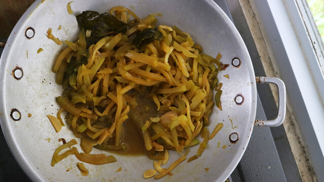Traditional Chayote Stir Fry Cooked in Rustic Pan