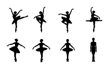 Ballet Dancer Silhouettes Collection, Elegant Poses Vector Set, Graceful Female Performers Art, Classical Dance Figures Graphics © Liza