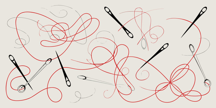 Sewing needles and red thread vector illustration on a light background