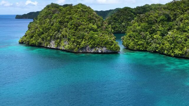 Aerial View of Tropical Limestone Rock Islands and Turquoise Lagoon in Palau