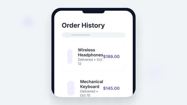 Order History Displayed on a Mobile Phone Screen with Product Details.
