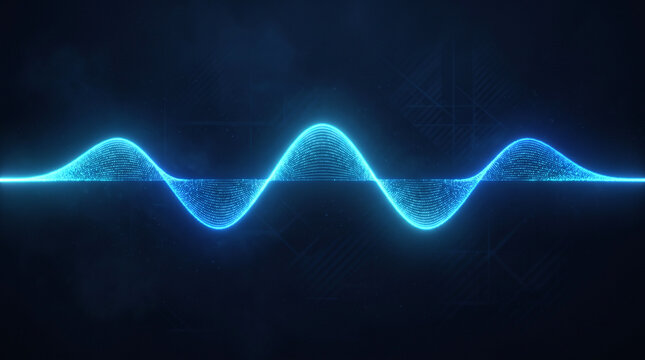 Futuristic Glowing Blue Digital Sound Wave Background with copy space