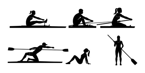 Rowing Silhouette Set: Athlete Action Poses, Water Sports Training, Competitive Racing Vector Graphics © Shafayet