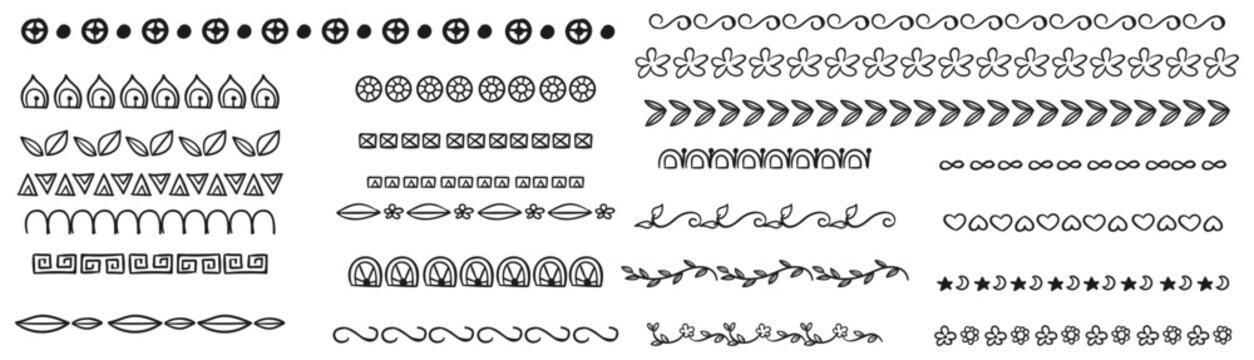 Hand Drawn decorative divider elements. Border flourish collection. Divider ornament, borders, doodle, separators, page dividers, header