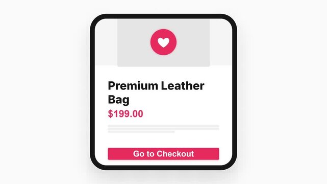 Animated Premium Leather Bag Displayed on a Mobile Interface with Price.