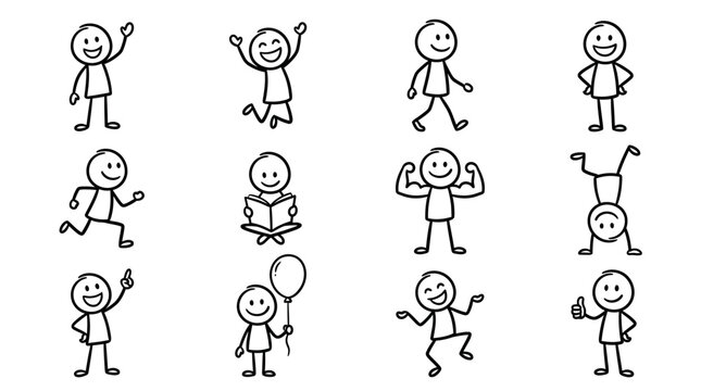 Simple Stick Figure People Poses and Actions Collection
