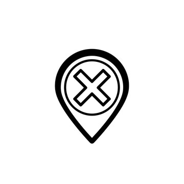 Map Pin Location Marker Icon with Cross Mark Symbolizing Invalid Address or Error