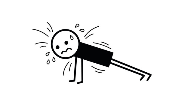Exhausted Stick Figure Persisting Through a Challenging Push-up Exercise
