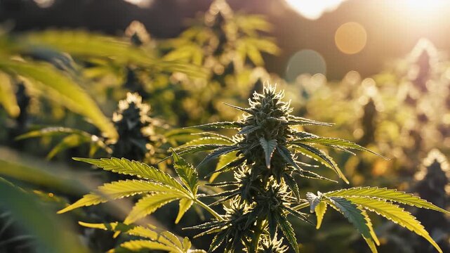 Cannabis plant in sunlight ideal for travel vlogs and eco-friendly campaigns