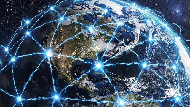 Earth with glowing network grid ideal for tech startups and software promos