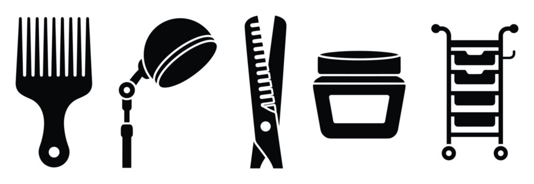 Comprehensive set of professional salon hairdressing tools and products for hair care service concepts