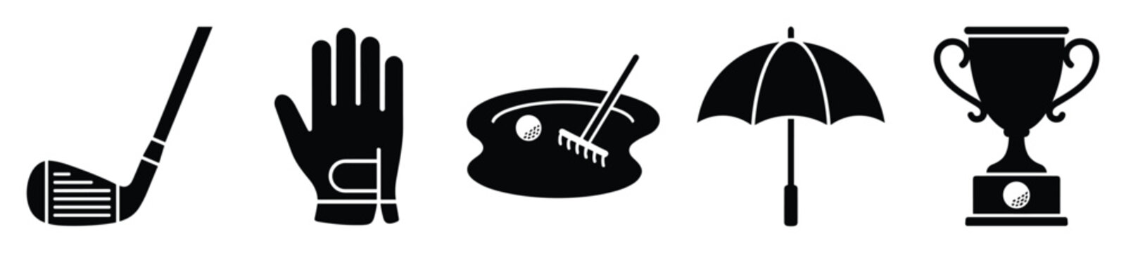Golf equipment and victory symbols for sports websites, tournament promotions, or activity tracking applications