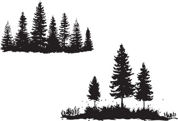 Obraz premium Black Forest Tree Landscape with Grass on white background