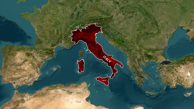 Cinematic animation of Italy and Sicily map with red highlighting