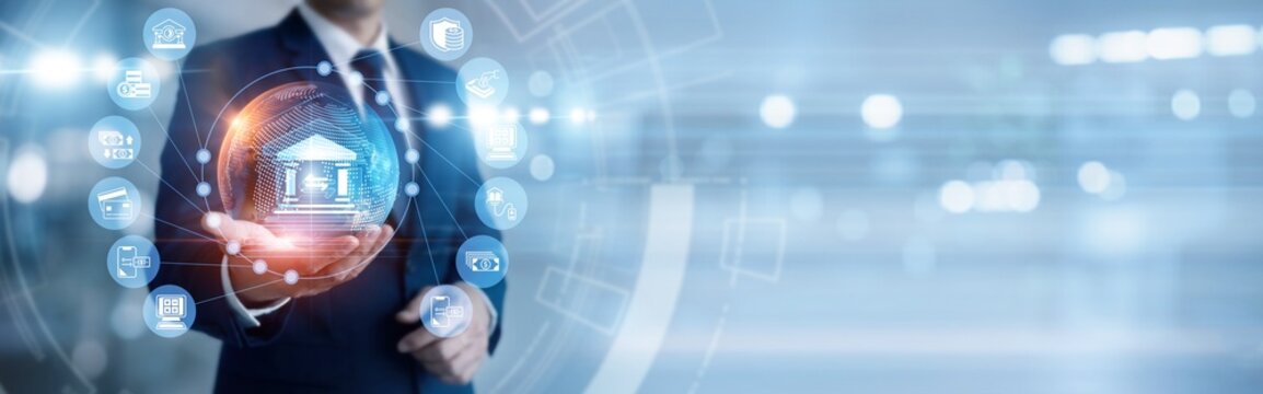 Finance expert hand-holds secure global BANKING transaction network, ensuring digital asset protection and wealth management. Trusted financial services drive worldwide economic stability.