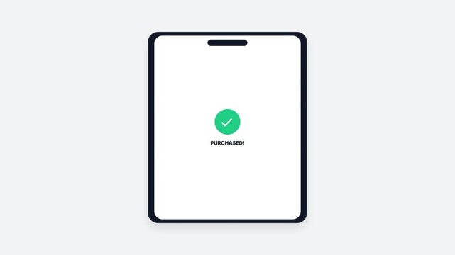 Tablet Displaying Wireless Headphones and Confirmation Checkmark on White Background.