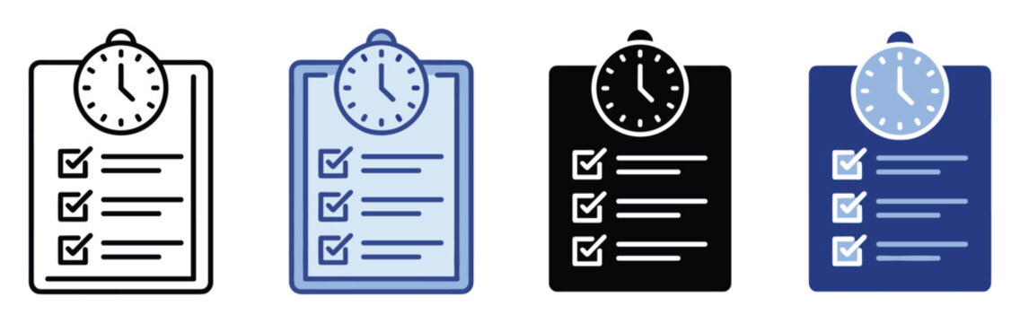 Time management checklist icon with clock symbol for efficient productivity and task planning