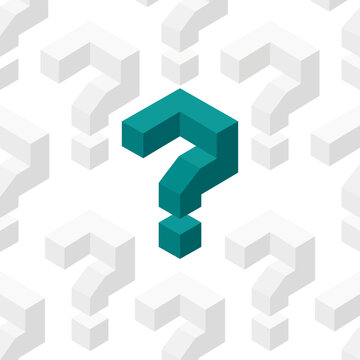 Isometric Question Mark Icon on Pattern Background for FAQ Support and Decision Making Help Flexible Layout
