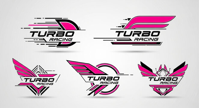 Set of Turbo Racing Logos with Wings and Speed Lines.