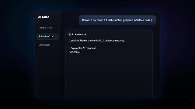 AI Chat Assistant Premium Futuristic Motion Graphics Interface Code Generation Animation
