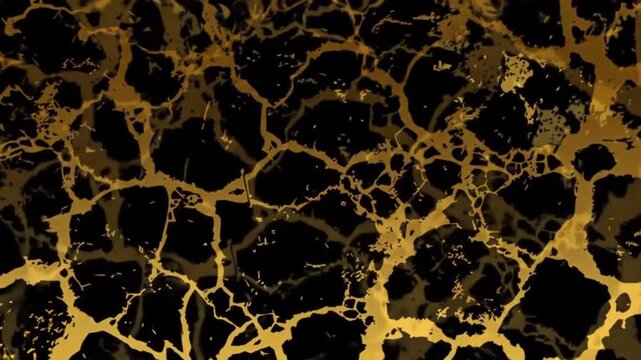 An abstract background featuring a metallic gold crack pattern gleaming against a deep black background. 