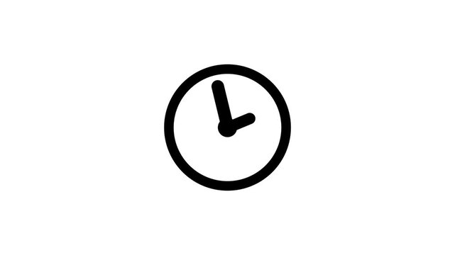 Simple Bold Design Clock 24 hours Animation on White Background