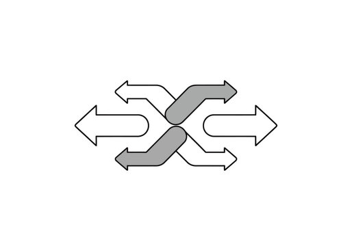 Abstract symbolic representation of intertwined pathways and divergent directions with contrasting shades for conceptual presentation of complex decisions strategy development and choice