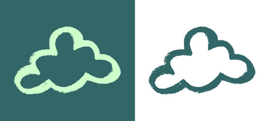 Set of fluffy cloud icons in hand drawn teal crayon style. Creative urban weather element for travel and nature themed streetwear design. © dirtyfellas