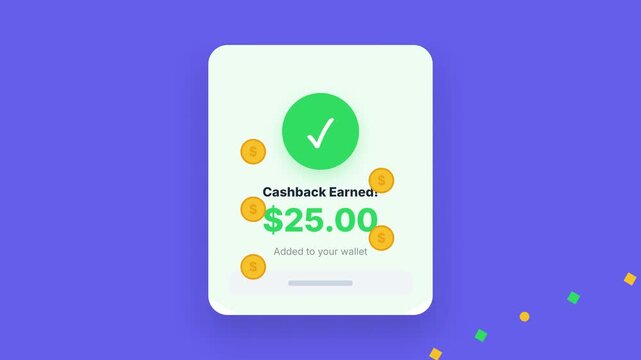 Digital Cashback Reward Displayed on a Mobile Phone Screen with Checkmark.