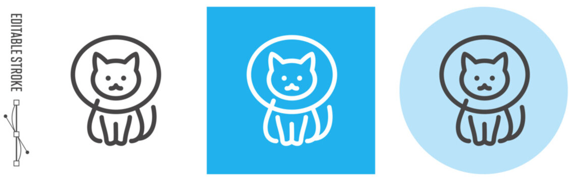 猫、エリザベスカラー、動物病院｜ライン・アイコン [線の編集可能]