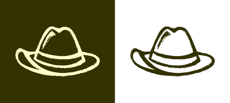 Adventure explorer hat icon in hand drawn chalk style. Creative urban camping and travel element for modern streetwear graphic design.
