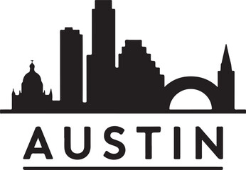 Fototapeta premium Austin city skyline horizontal banner. Black and white silhouette of Austin city, USA. Vector template for your design.