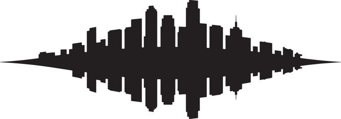 Naklejka premium Modern city skyline silhouette with reflection, graphic illustration with black with black