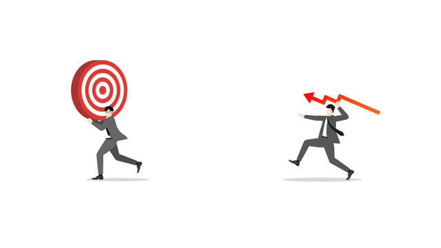 Businessman throwing red line graph arrow to target board for investment rebalancing risk management and financial loss prevention during economic recession crisis concept