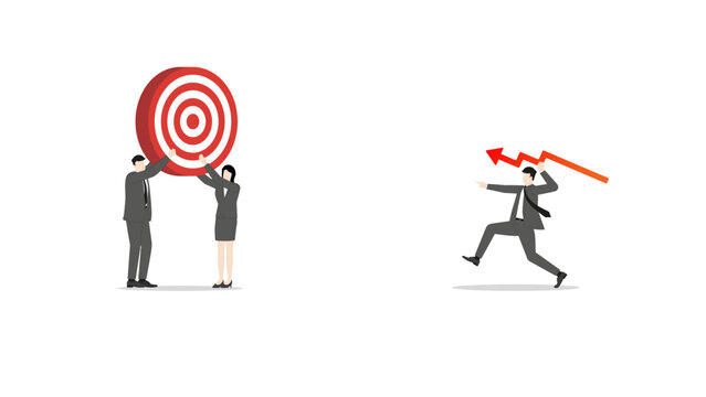 Business team together throwing red line graph arrow to hit target for crisis management risk rebalancing and financial loss prevention in difficult economic market situation