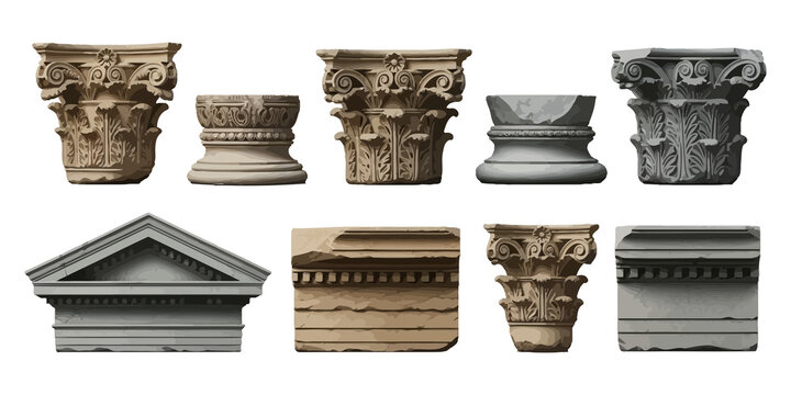 Architectural elements png collection corinthian capitals pediments and column sections for design
