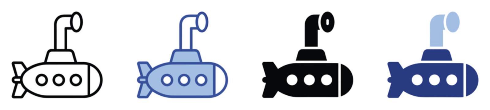 Submarine icon set illustrating underwater exploration and marine transport for web interfaces