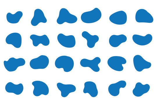 Organic shape round form set. Liquid organic blob. Abstract organic blob shapes vector irregular figures isolated on transparent background. Black cube drops. Various shapes of irregular blobs